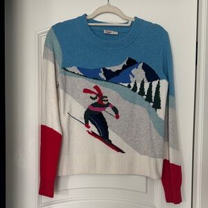 Faherty Women's Ski Scene Sweater - Blue, Red, White, Marino wool